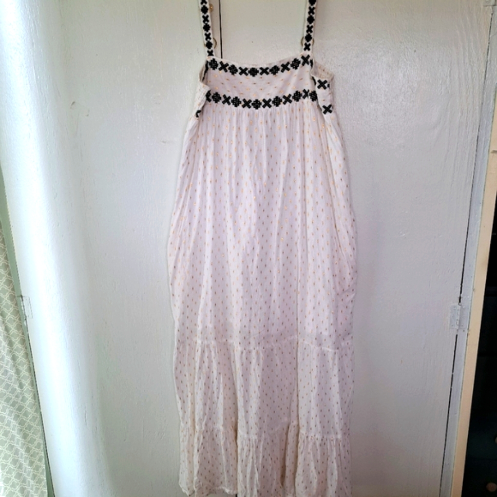 Pomegranate Babydoll Embroidered Tiered Spaghetti Strap Midi Maxi Dress